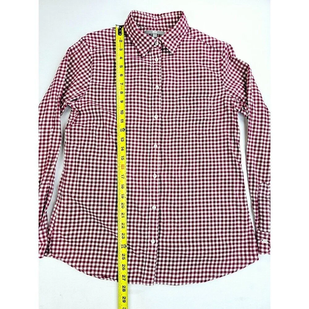 Uniqlo Size Large Womens Red White Check Flannel Long Sleeve Cotton Pocket Shirt - Picture 9 of 10